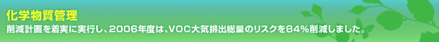 化学物質管理　削減計画を着実に実行し、2006年度は、VOC大気排出総量リスクを84％削減しました。