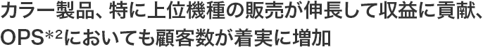 カラー製品、特に上位機種の販売が伸長して収益に貢献、OPS＊2においても顧客数が着実に増加