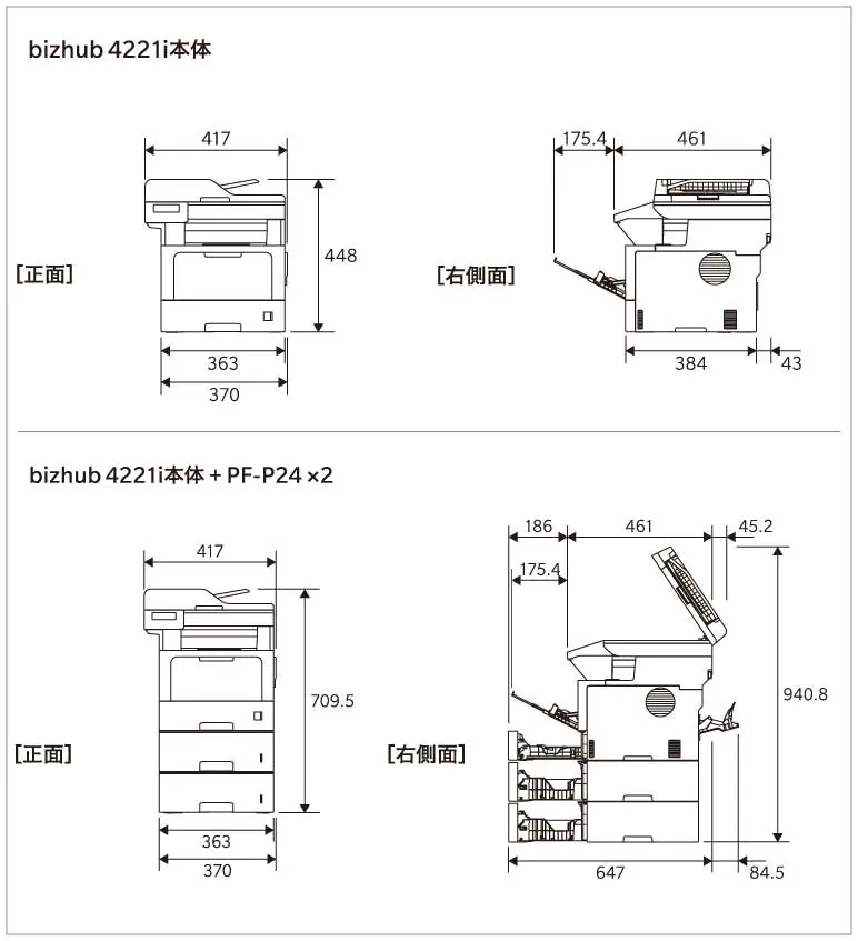 bizhub 4221i の寸法図