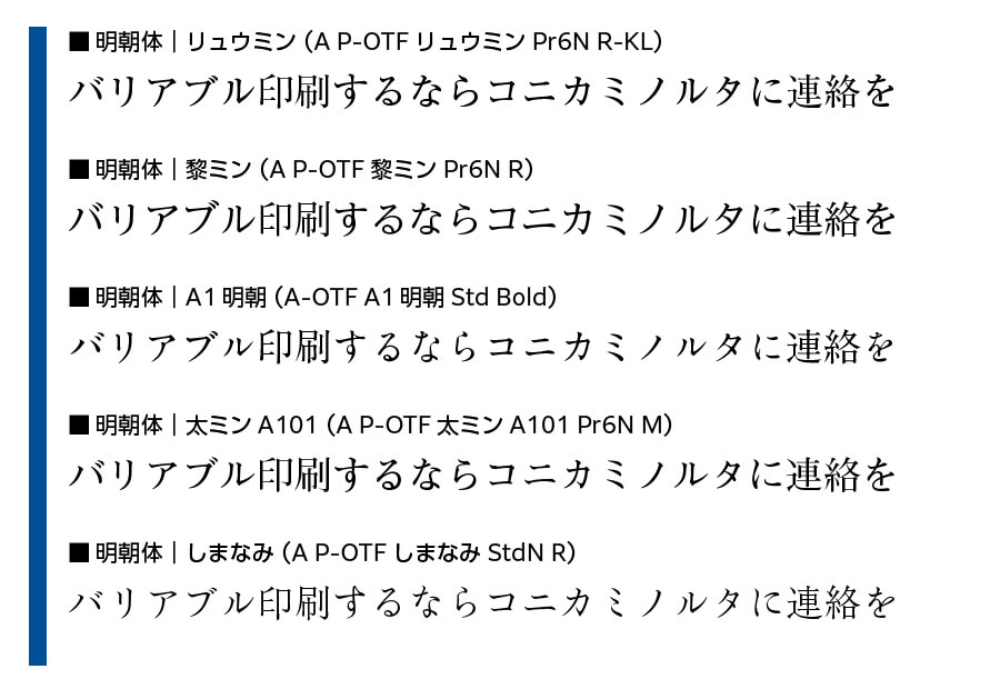 明朝体　フォント種類