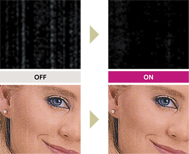 インラインセンサーおよび画像調整機能ON / OFFによる画質比較