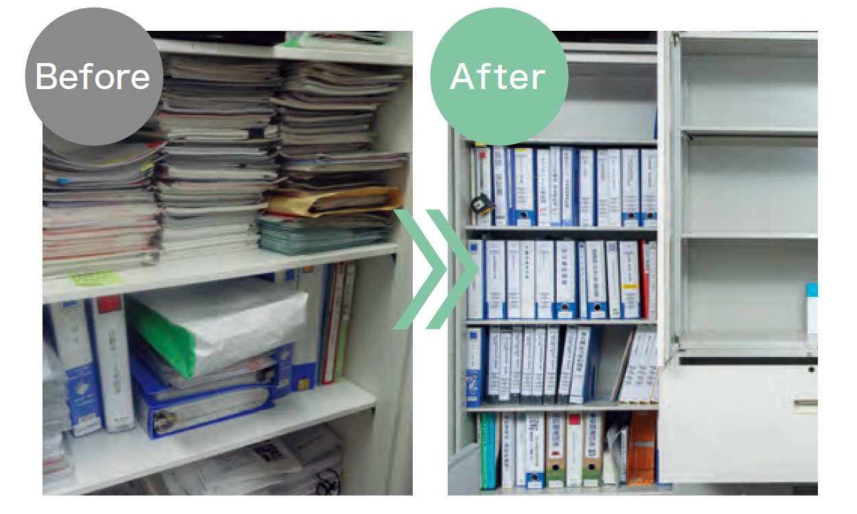 文書管理プロジェクト実行前後のキャビネット