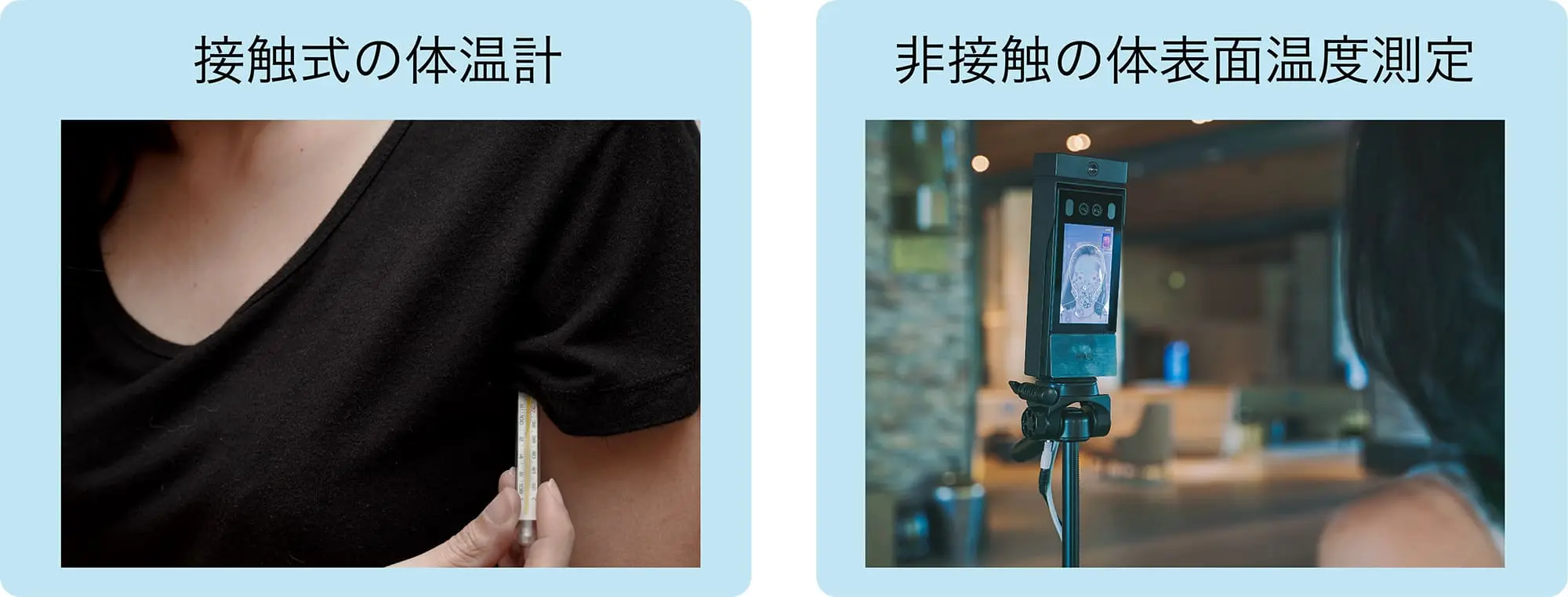 接触式と非接触の遠赤外線検知との比較イメージ画像