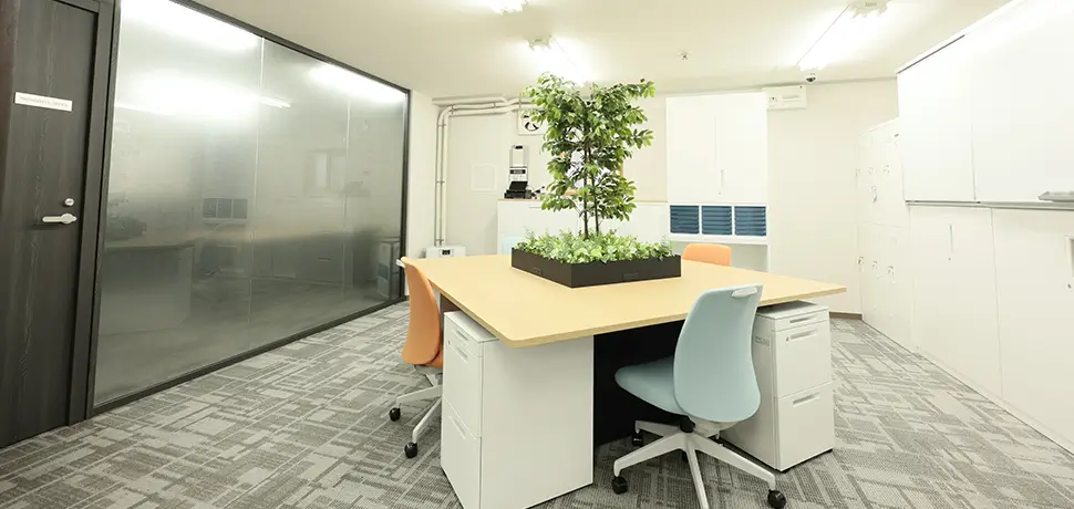 グリーンのある明るい執務室