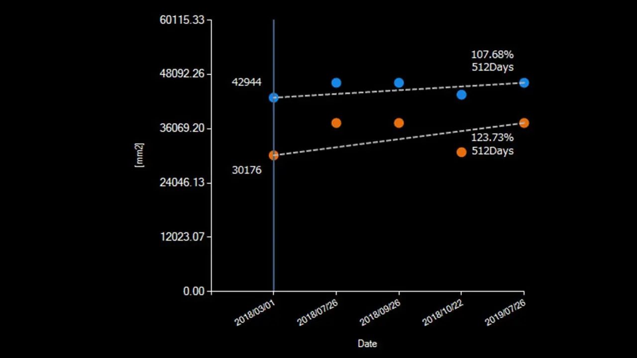 肺野面積経時変化グラフ