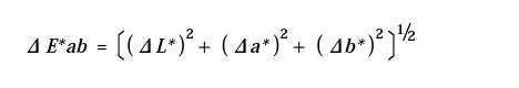 ΔE*ab=〔(ΔL*)2+(Δa*)2+(Δb*)2〕1/2